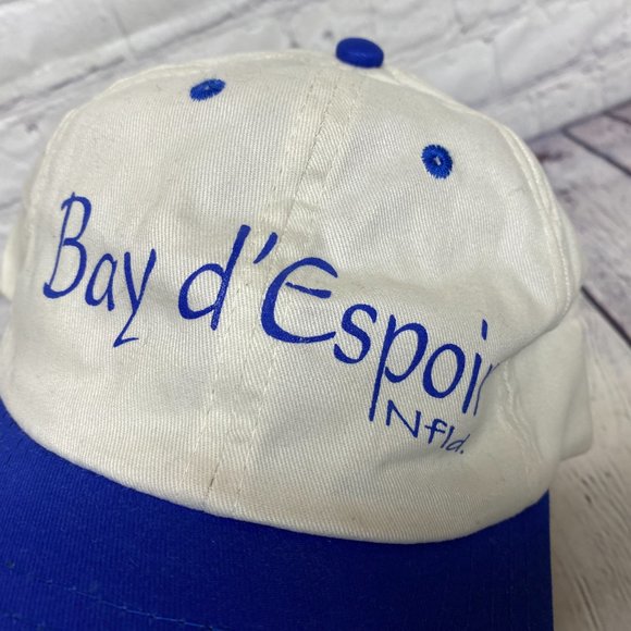 Vintage Hat Cap Strap Back Cream White Blue Bay d' Espoir NFLD Newfoundland - Picture 6 of 8